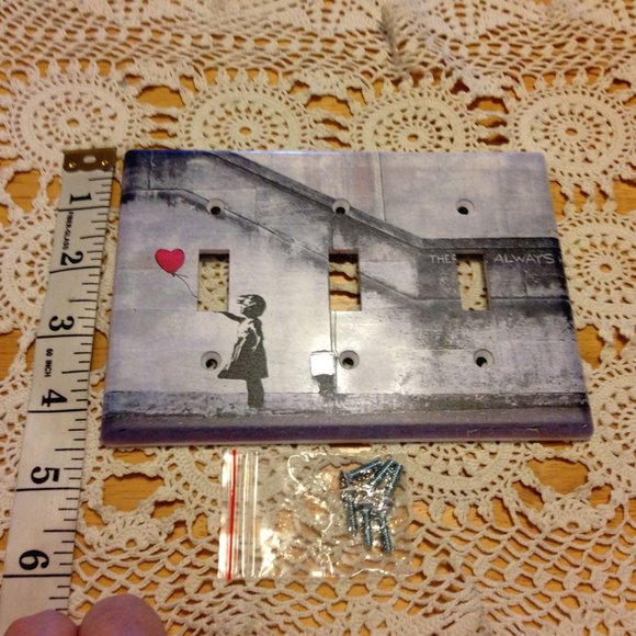 Light Switch Panel, antiqued look black and grey with red heart - Picture 2 of 3